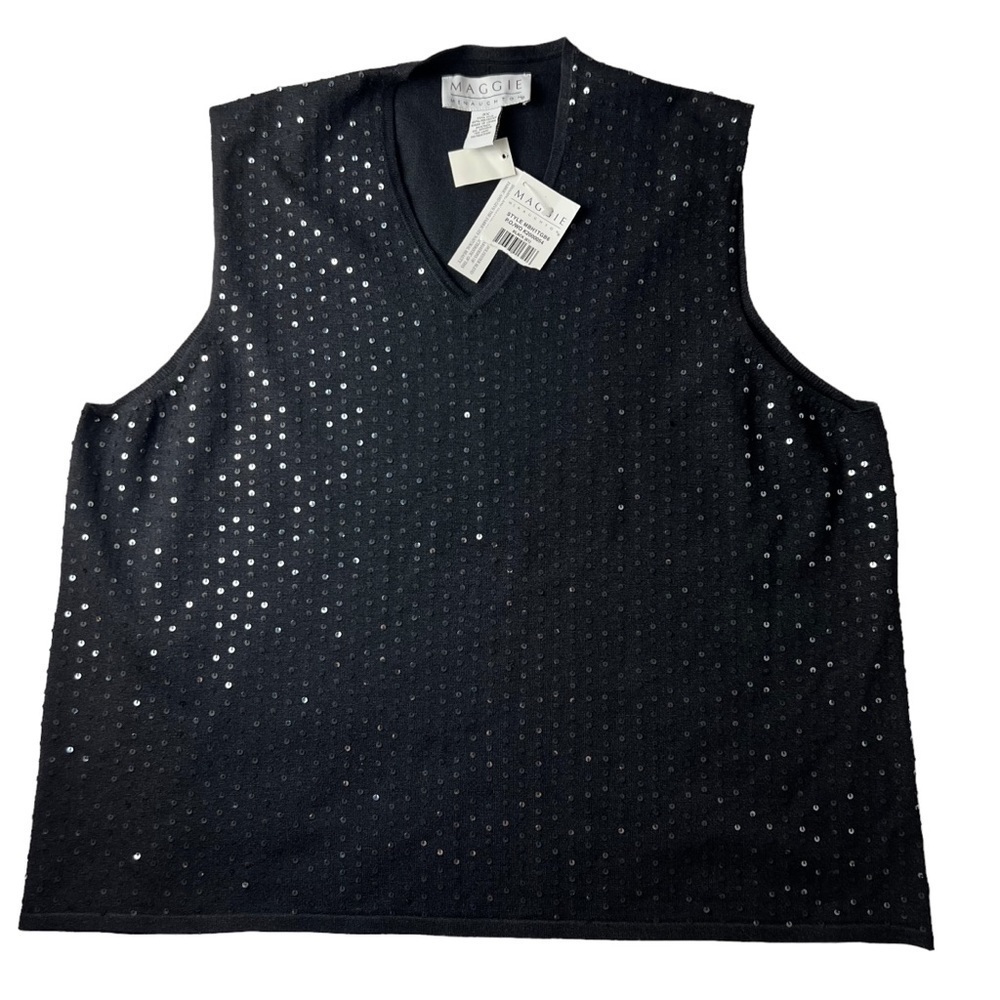 Sequin Black Tank SZ 3X Maggie McNaughton Womens Sleeveless All I Er Shirt